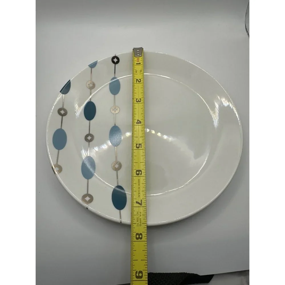 Set of 6 Pier 1 Porcelain Blue Beaded Garland 7.75 inch Plates FLAW